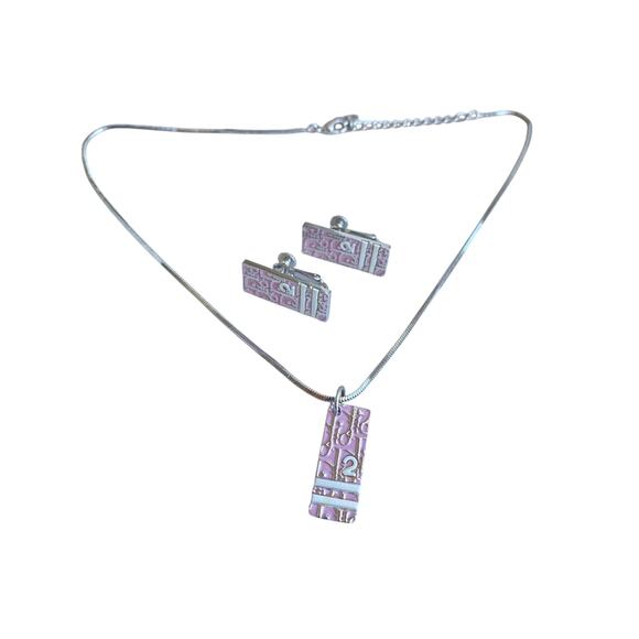 Authentic Christian Dior Pink Enamel Necklace & Earrings Set – Sterling Silver - Picture 2 of 12